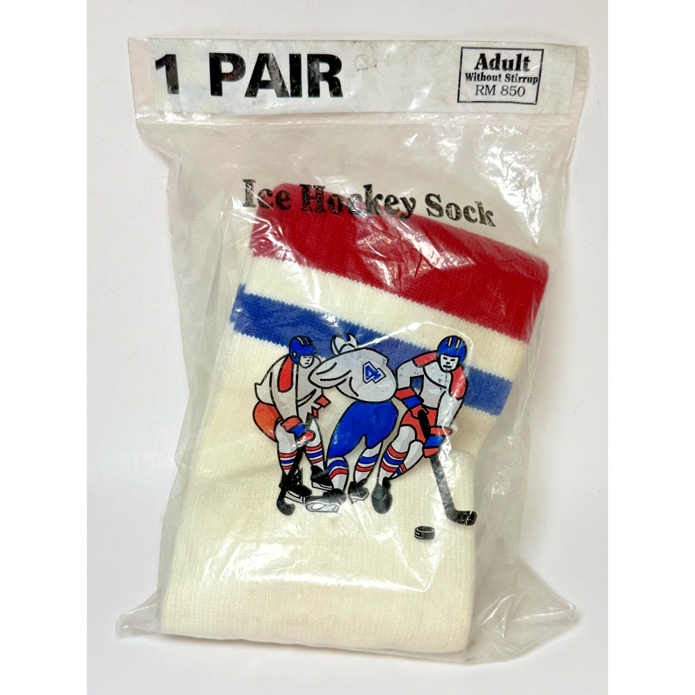 Vintage Ice Hockey Socks Twin City Knitting Co RM 850 Adult Red White Blue NIP - Picture 1 of 3